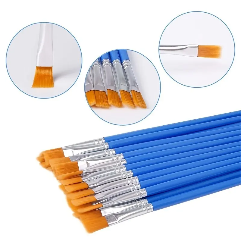 Plastic Model Paint - فرش طلاء نايلون مسطحة بمقبض بلاستيكي،